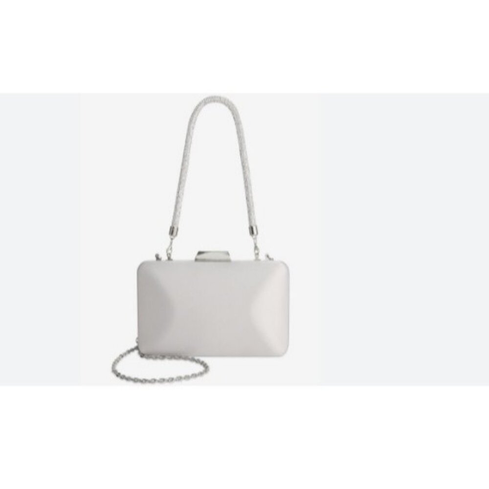 INC International Concepts crystal top handle satin clutch evening bag -Silver